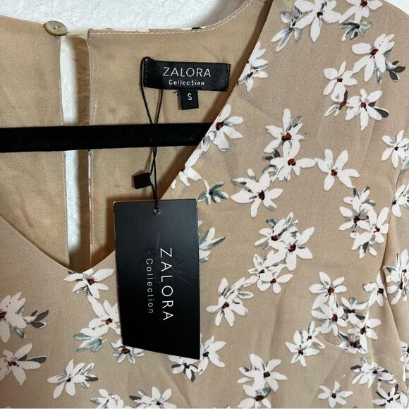 Zalora Collection Floral Nude Printed Bell Sleeve Boho Dress NWT! size Small - Picture 12 of 13